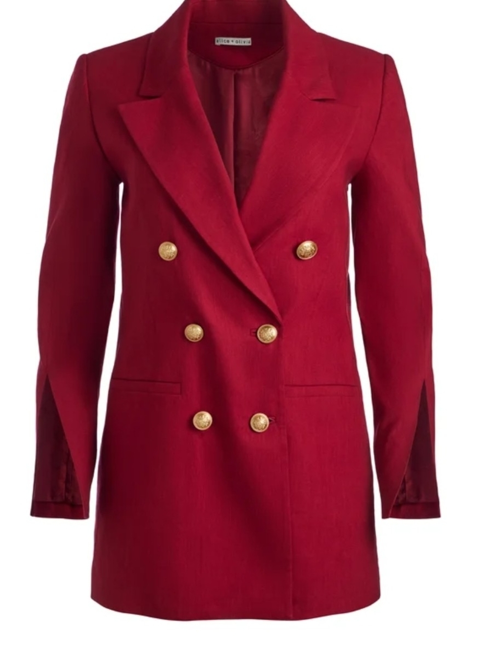 Alice + Olivia Red Double-Breasted Blazer with Gold Buttons